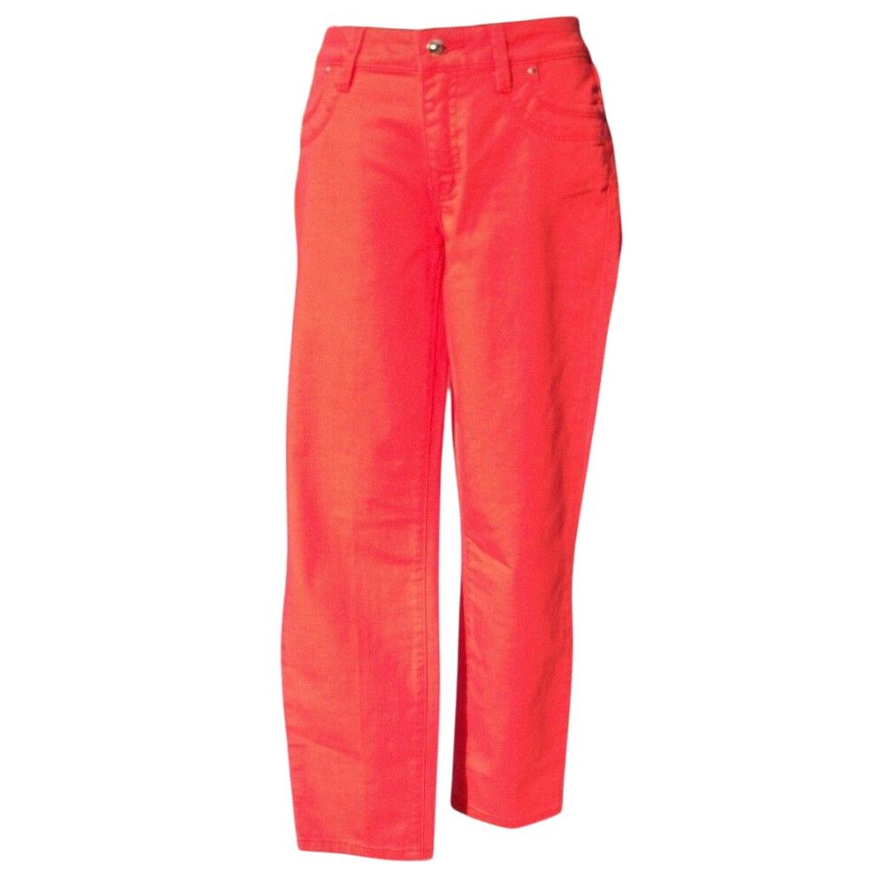 Cache Orange Red Rhinestone Stud Embellished Crop Jean Pant New Stretch $98 NWT